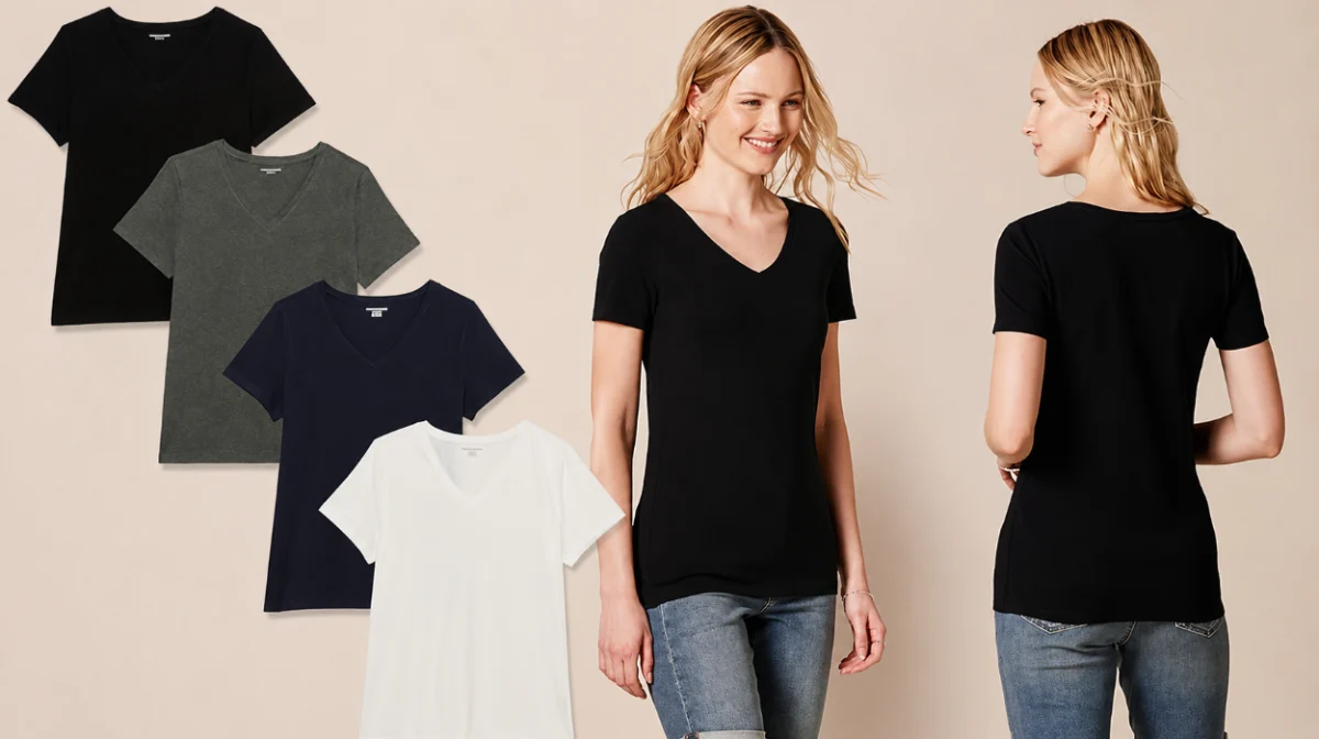Pack x4 camisetas de manga corta Amazon Essentials para mujer con cuello redondo o en V por sólo 22,90€ ¡5,73€ cada una!