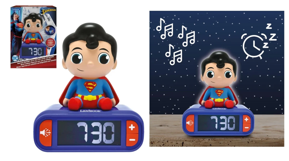 Despertador Superman Lexibook con luz nocturna, sonidos y pantalla LCD por sólo 13,10€ (-24%)