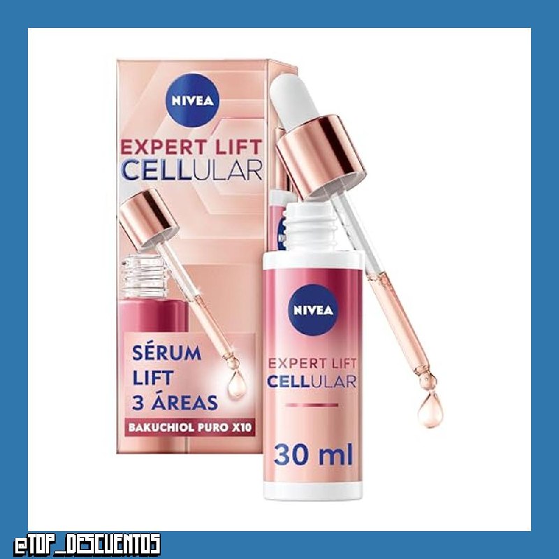NIVEA Cellular Expert Lift - Sérum Lift 3 Áreas - Sérum Antiedad - x10 Bakuchiol Puro Altamente Concentrado - Antiarrugas para Rostro, Cuello, Escote - Reafirmante - Todo Tipo de Piel y Madura - 30 ml