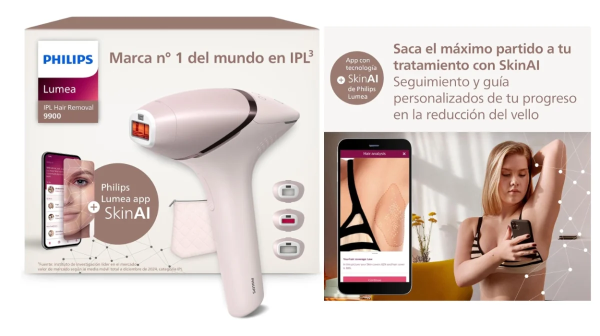 Depiladora IPL Philips Lumea BRI953/02 Serie 9900 con SenseIQ, SkinAI y accesorios por sólo 378€ con envío gratis (40% de descuento)