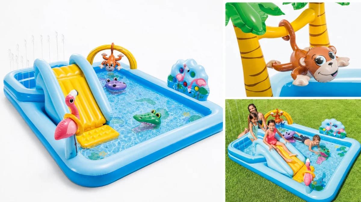 Transforma el verano de tus peques con el centro de juegos acuático Aventuras en la jungla de INTEX con tobogán y aspersor por menos de 54€ (28% de descuento)