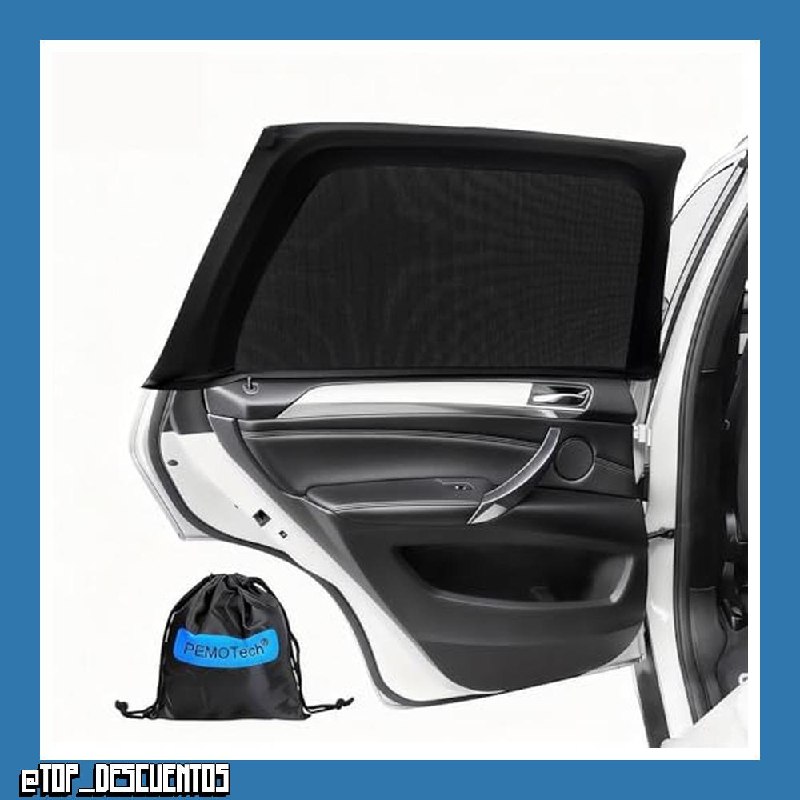 PEMOTech Parasol de Coche para Bebé, 2 Unidades para Ventanas Laterales Traseras, Doble Tejido Elástico Transpirable, Protección UV y Mosquitera, Negro