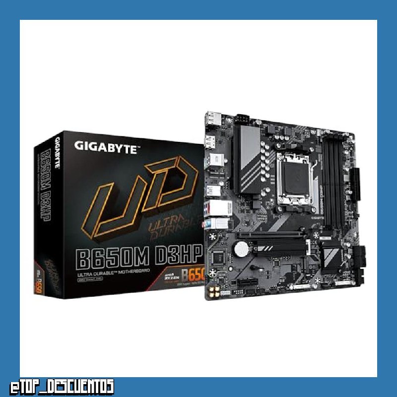 GIGABYTE B650M D3HP Placa Base - AMD Ryzen Serie 9000, VRM de 5+2+2 Fases, hasta 7600 MHz DDR5 (OC), 2xPCIe 4.0 M.2, LAN 2,5 GbE, USB 3.2 Gen 1