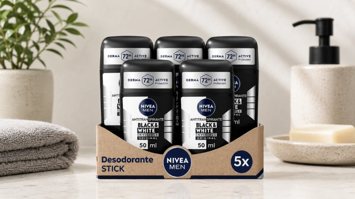 Pack x5 desodorante NIVEA MEN Black & White Invisible antimanchas 72h de protección por sólo 12,82€ (-21%)