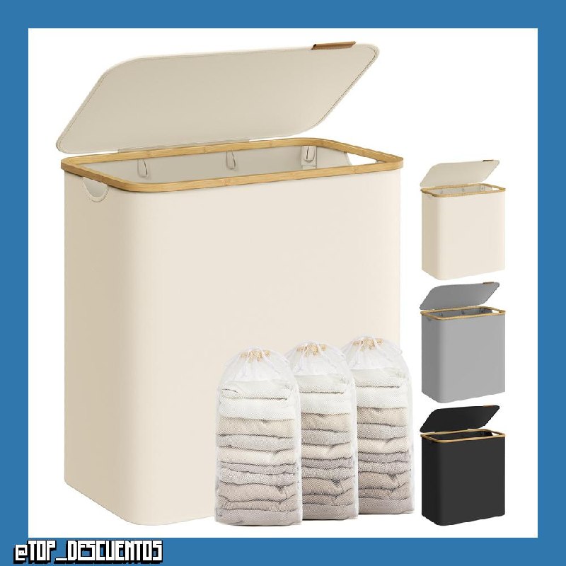 SONGMICS Cesto de Ropa Sucia con Tapa, 150 L, Plegable, 60x38,5x70,5 cm