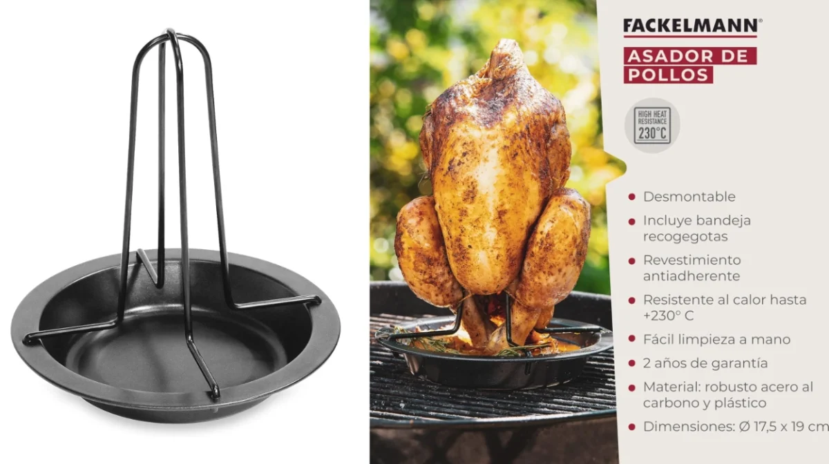 Soporte Fackelmann para asar pollo y pavo en acero al carbono antiadherente por sólo 6,77€ (-44%)