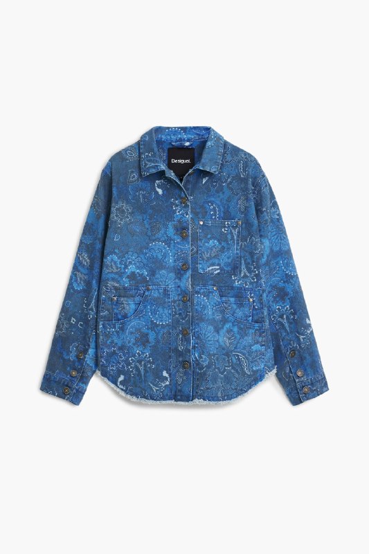 Desigual, Chaqueta paisley deshilachada, Algodon, Azul, XS