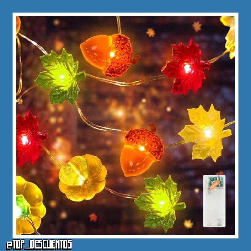 Auting Decoración Otoño LED 2M 20LED Calabaza Hojas Luz Guirnalda