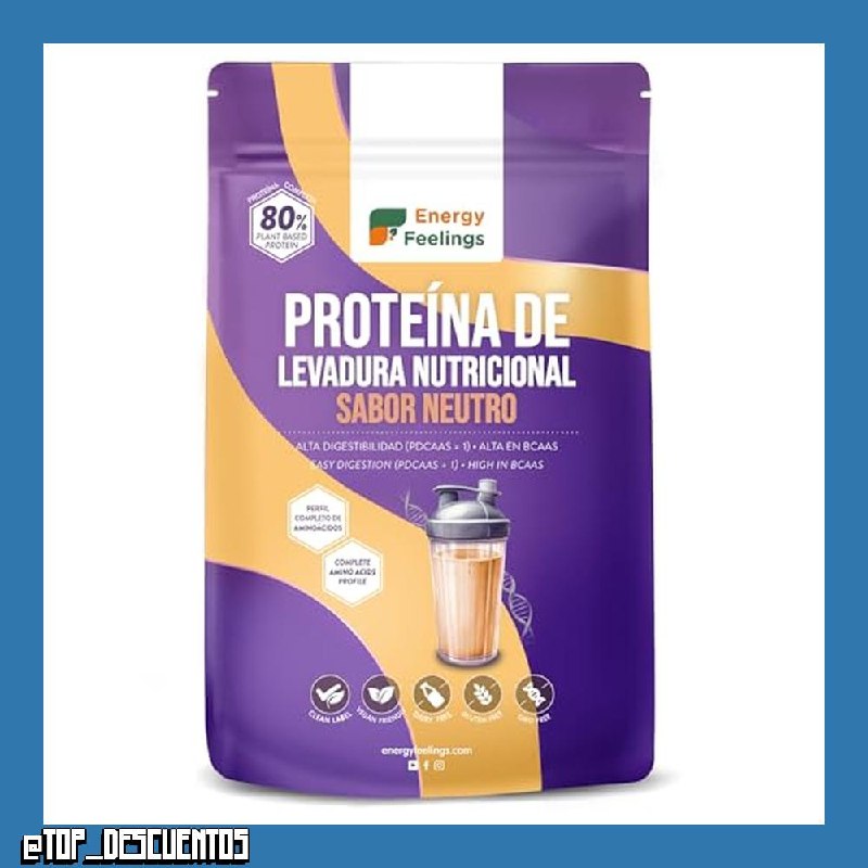 Energy Feelings Proteína de Levadura Nutricional en Polvo Sin Sabor 500g, Proteína Vegana Sin Lactosa y Sin Gluten para Masa Muscular con Todos los Aminoácidos Esenciales, Vegan Protein Powder