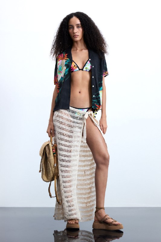 Desigual, Pareo calado apliques, Algodon, Blanco, U