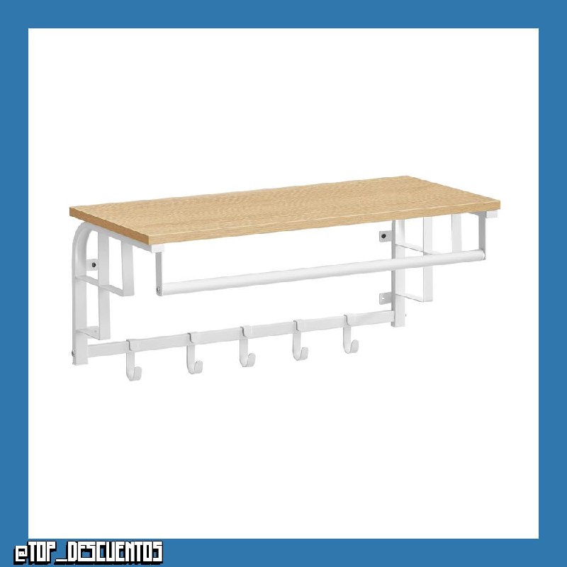 VASAGLE Perchero de Pared, Estante, Barra de Colgar, 5 Ganchos Extraíbles