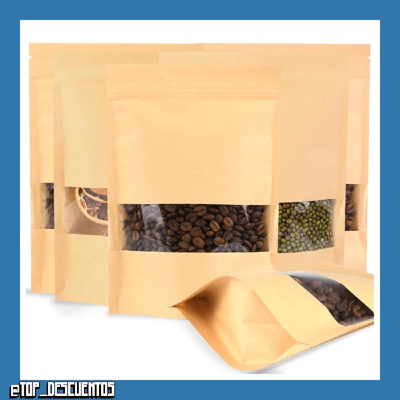 Bolsas de Papel Kraft Con Ventana 200 Unidades, Bolsas de Embalaje 16x22 cm, Bolsas de Papel Para Frutos Secos, Dulces, Granos de Café, Hojas de Té