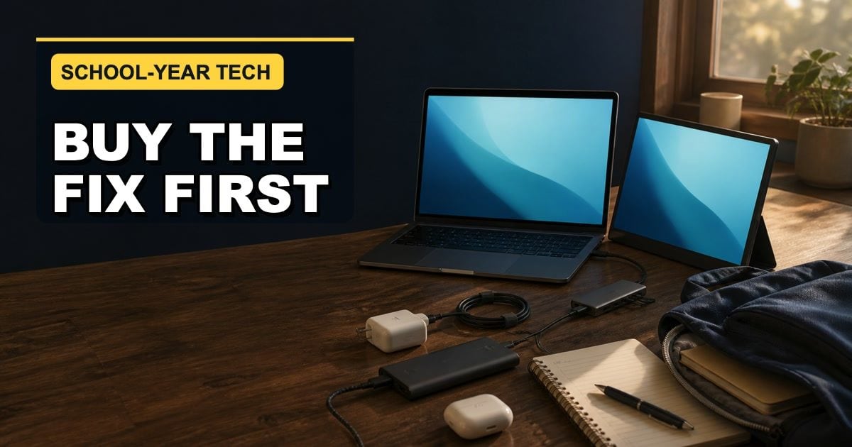 A school-year technology decision map pairing seven common annoyances with the smallest gadget category likely to help.