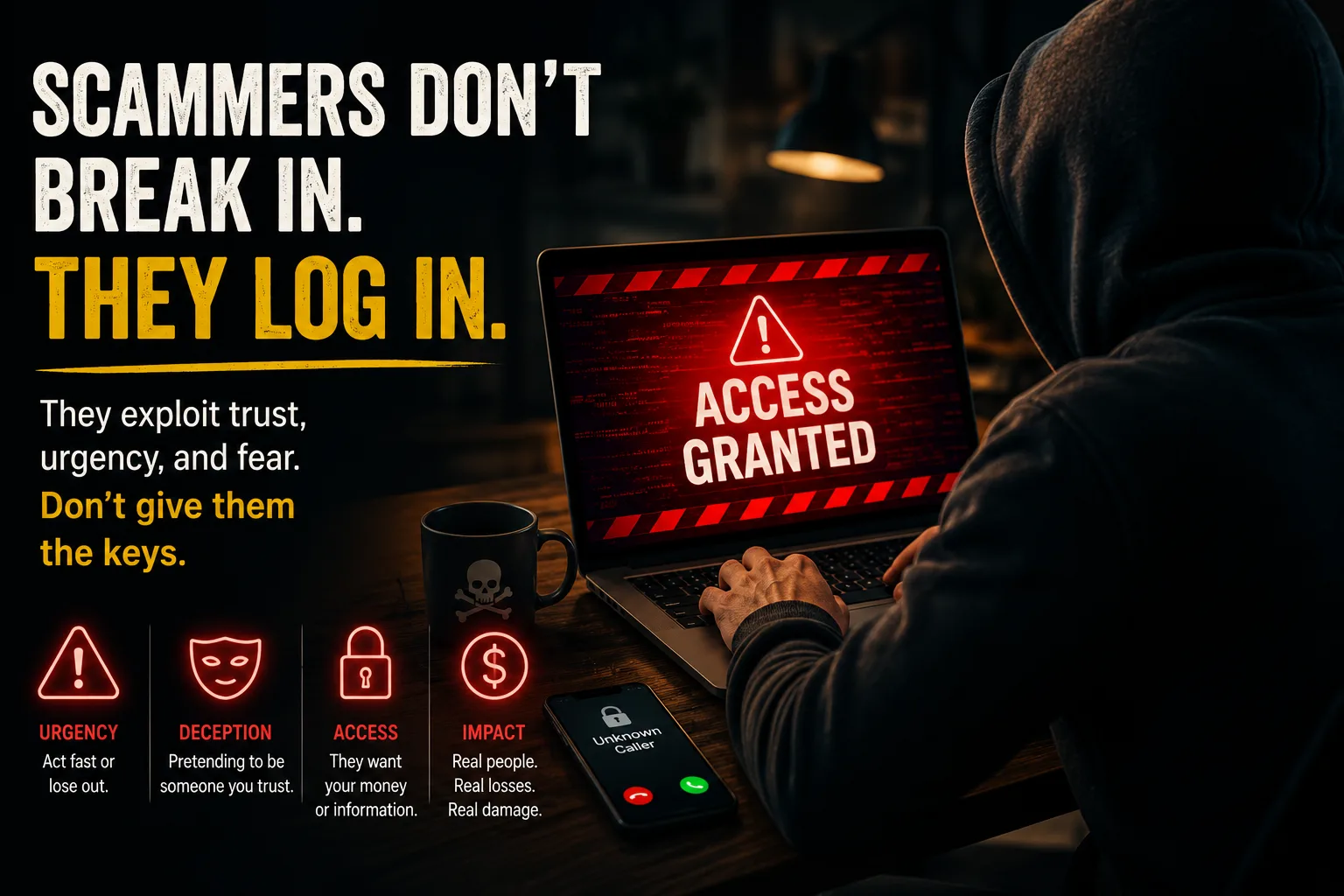 Scammers don't break in. The log in!