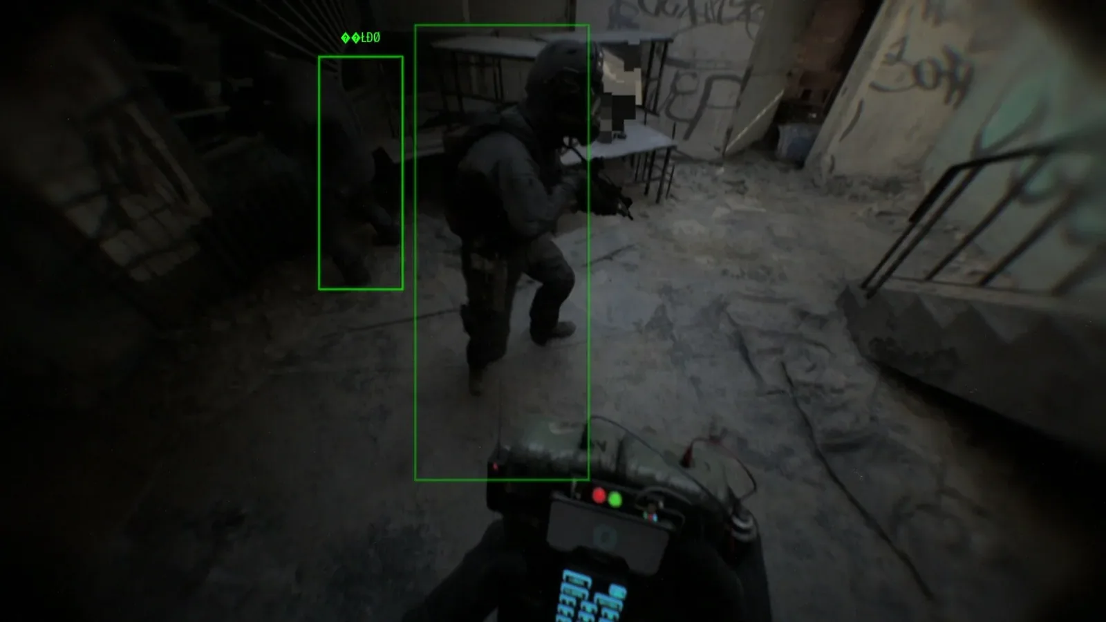 Official Bodycam promotional screenshot showing a handheld tactical device outlining a nearby operator.