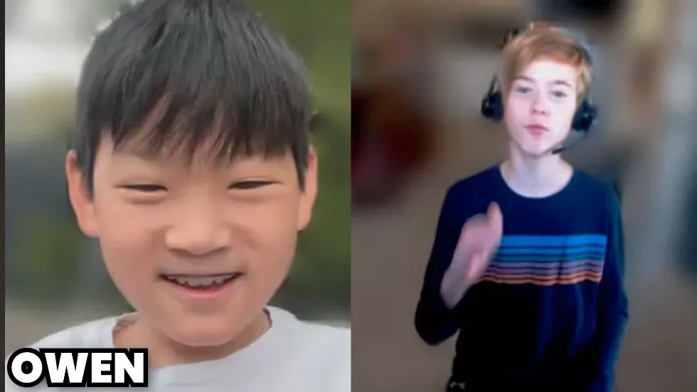 Owen, left, and Rory, right, appearing side by side in Chase Momo’s remote interview.
