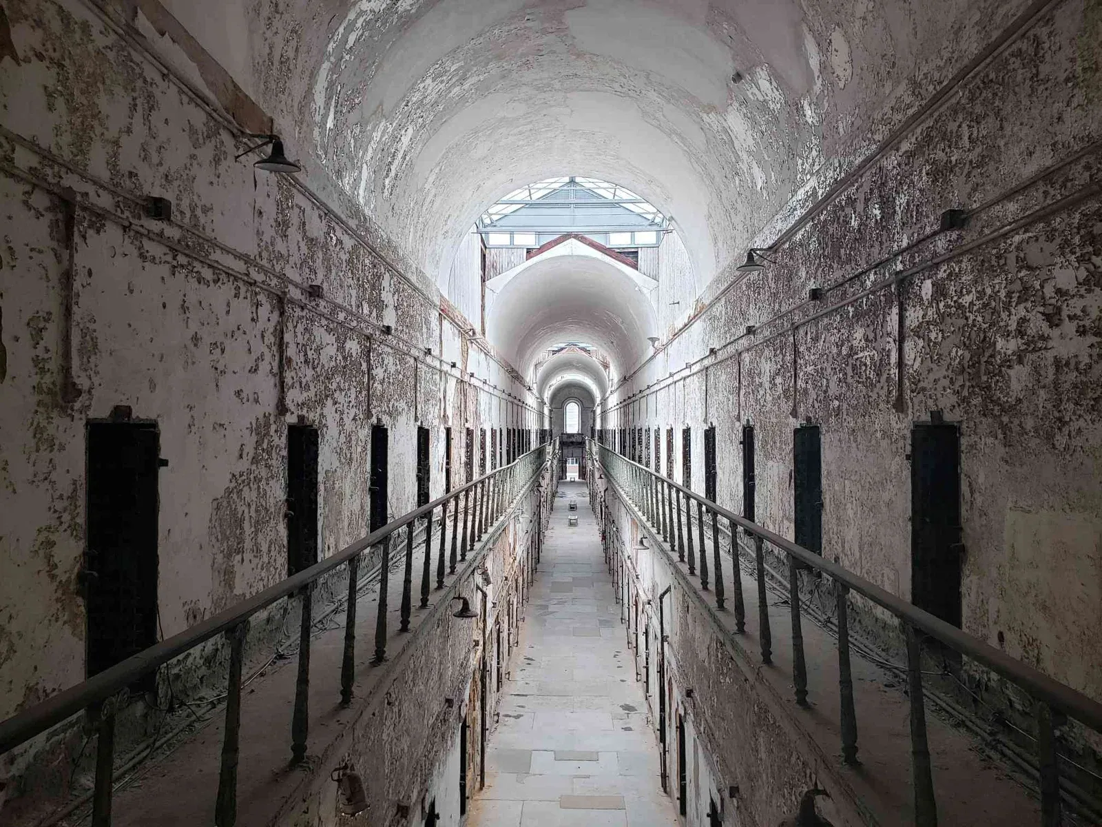 Historic Eastern State Penitentiary cellblock corridor