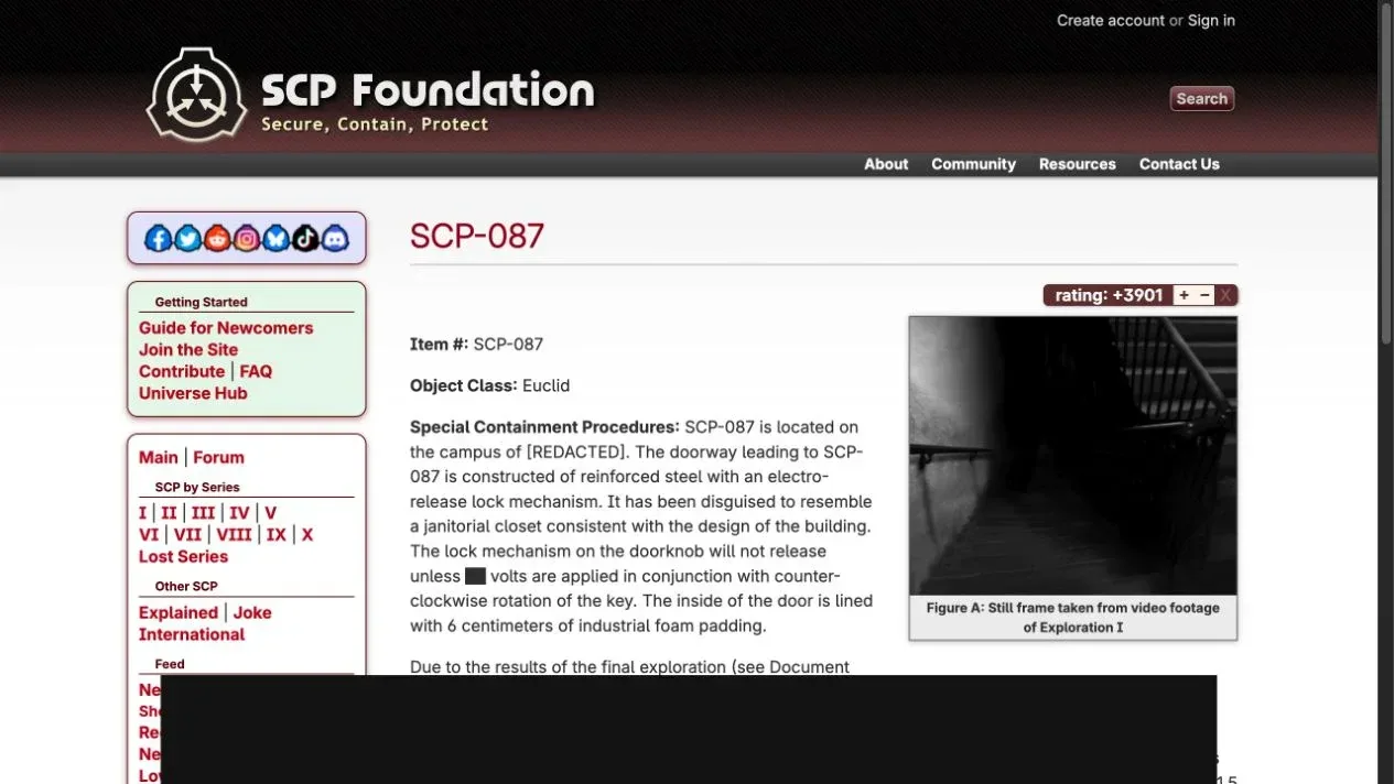 SCP-087 presented as a fictional case file.