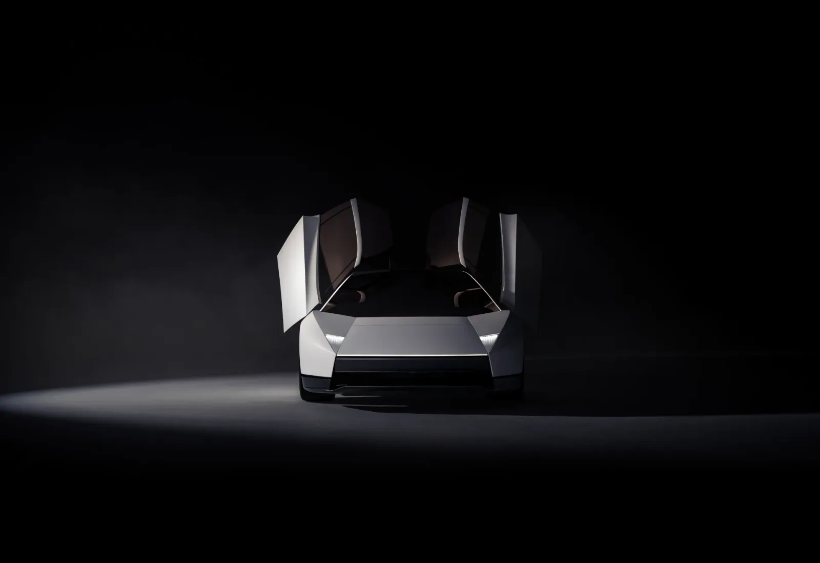 Straight-on front studio view with both doors raised.