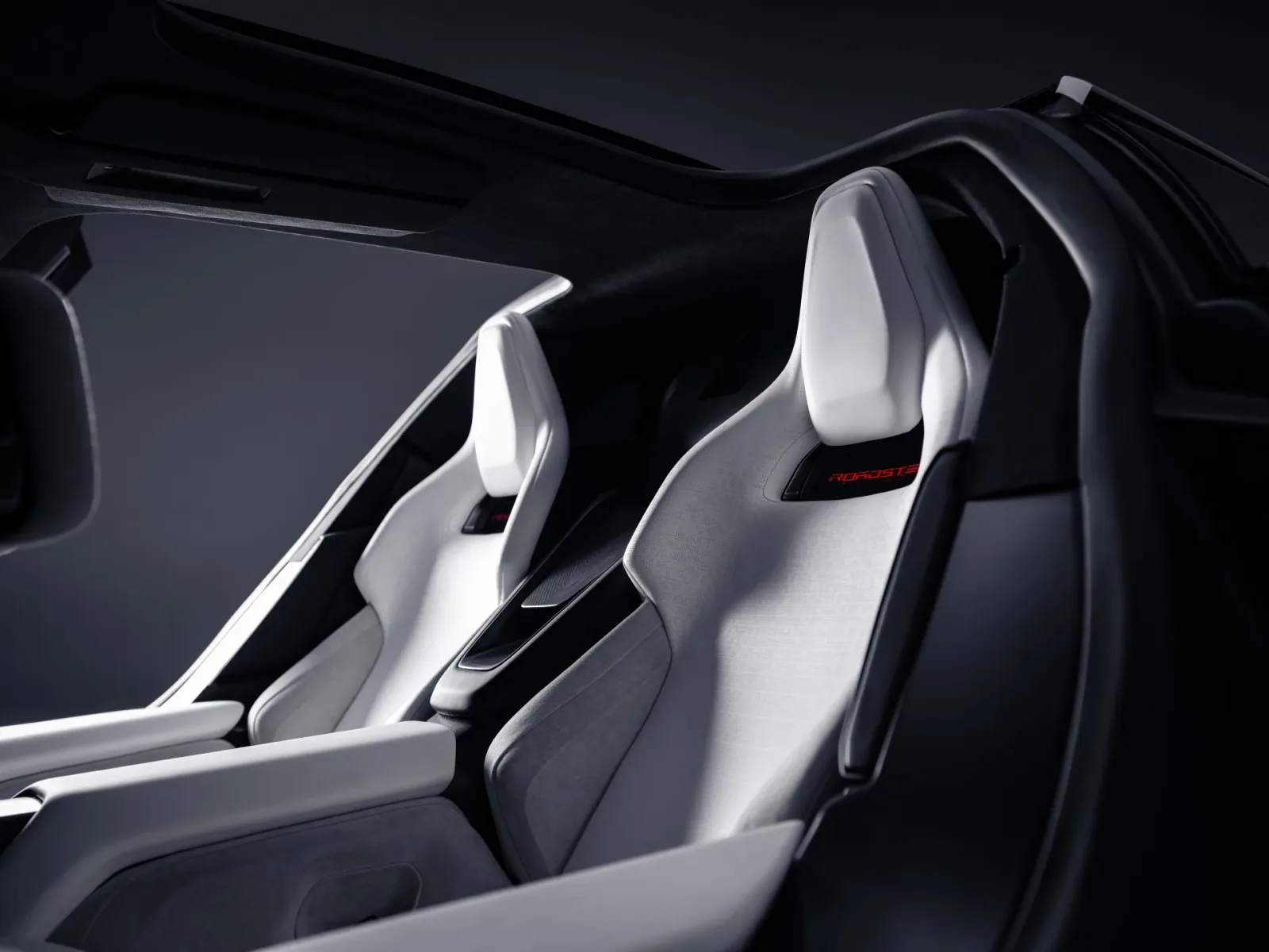 Side view of the sculpted seat shapes and cabin trim.