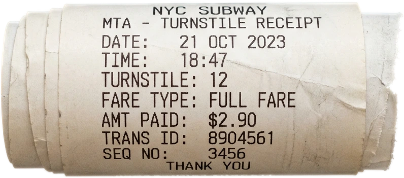 Subway Turnstile Receipt object preview