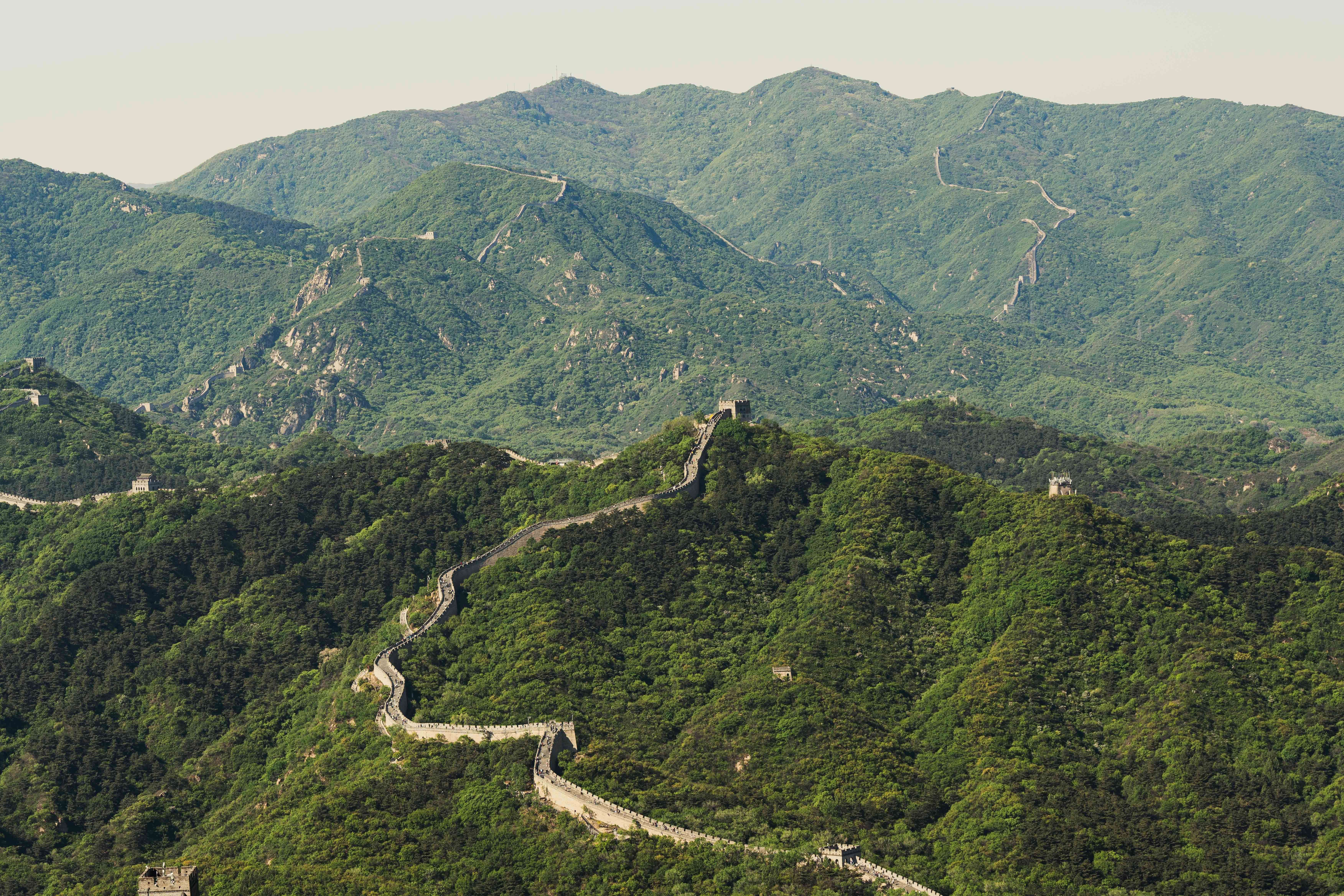  The Great Wall of China extending over lush