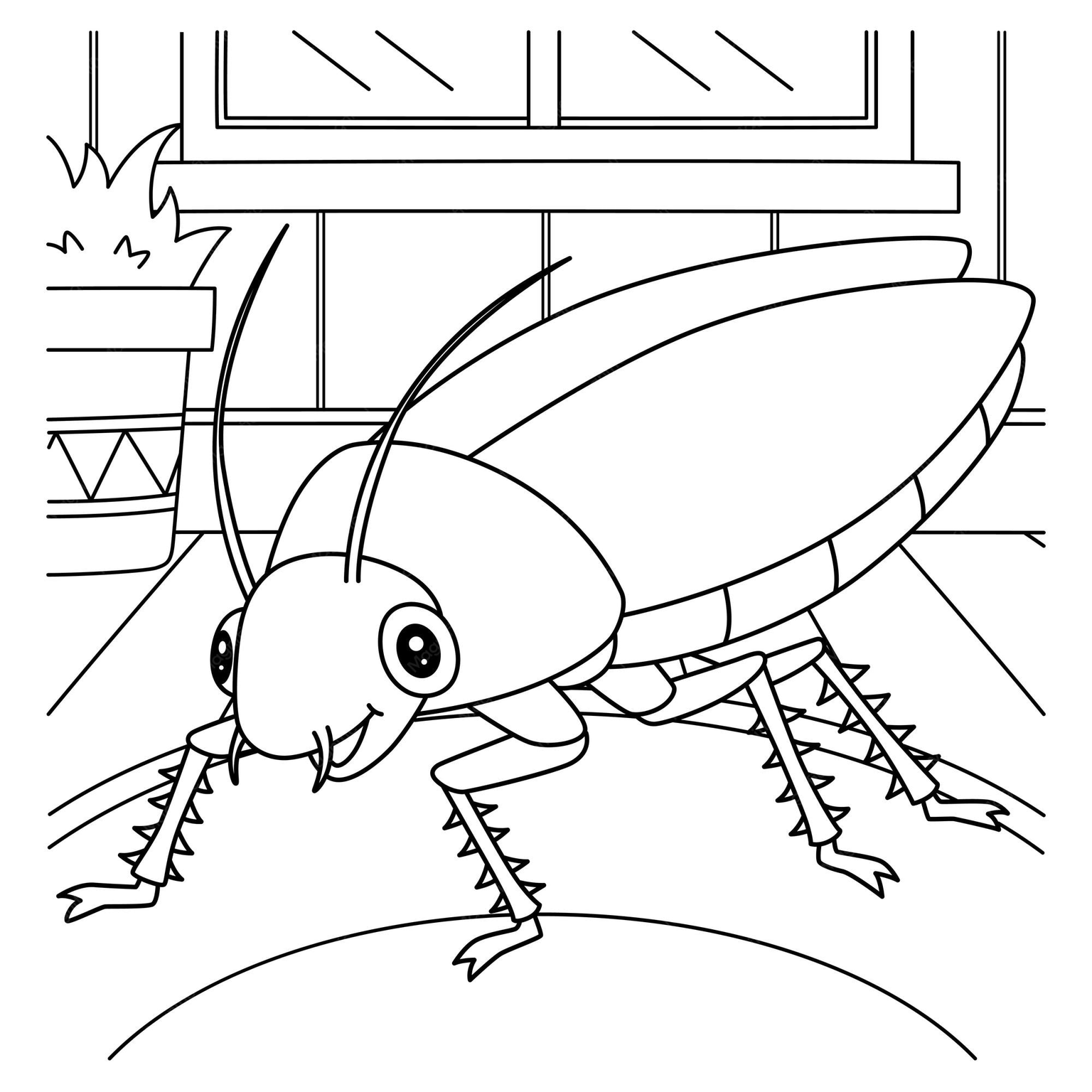 Curious Cockroach Indoors coloring page