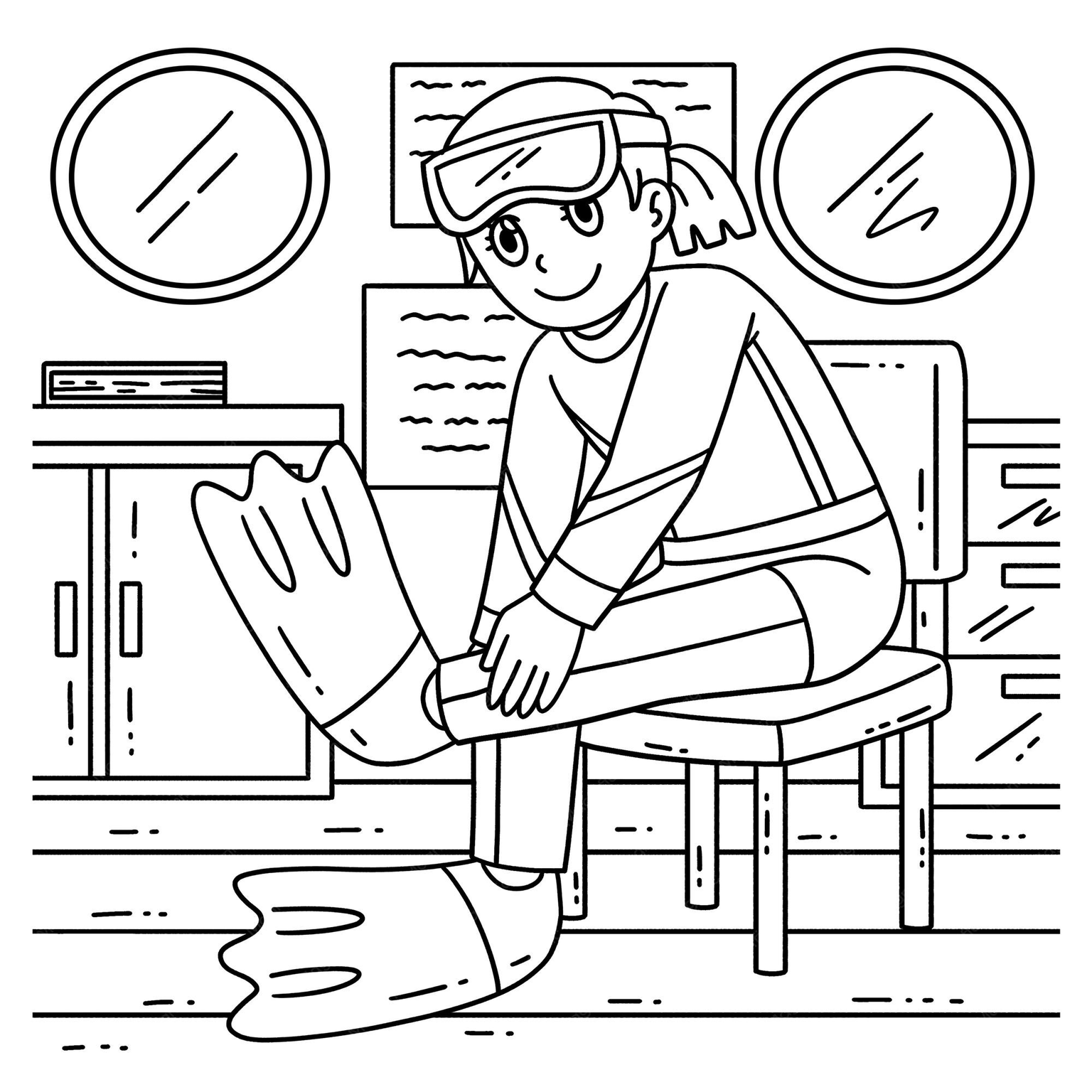 Swimmer Putting On Fins coloring page