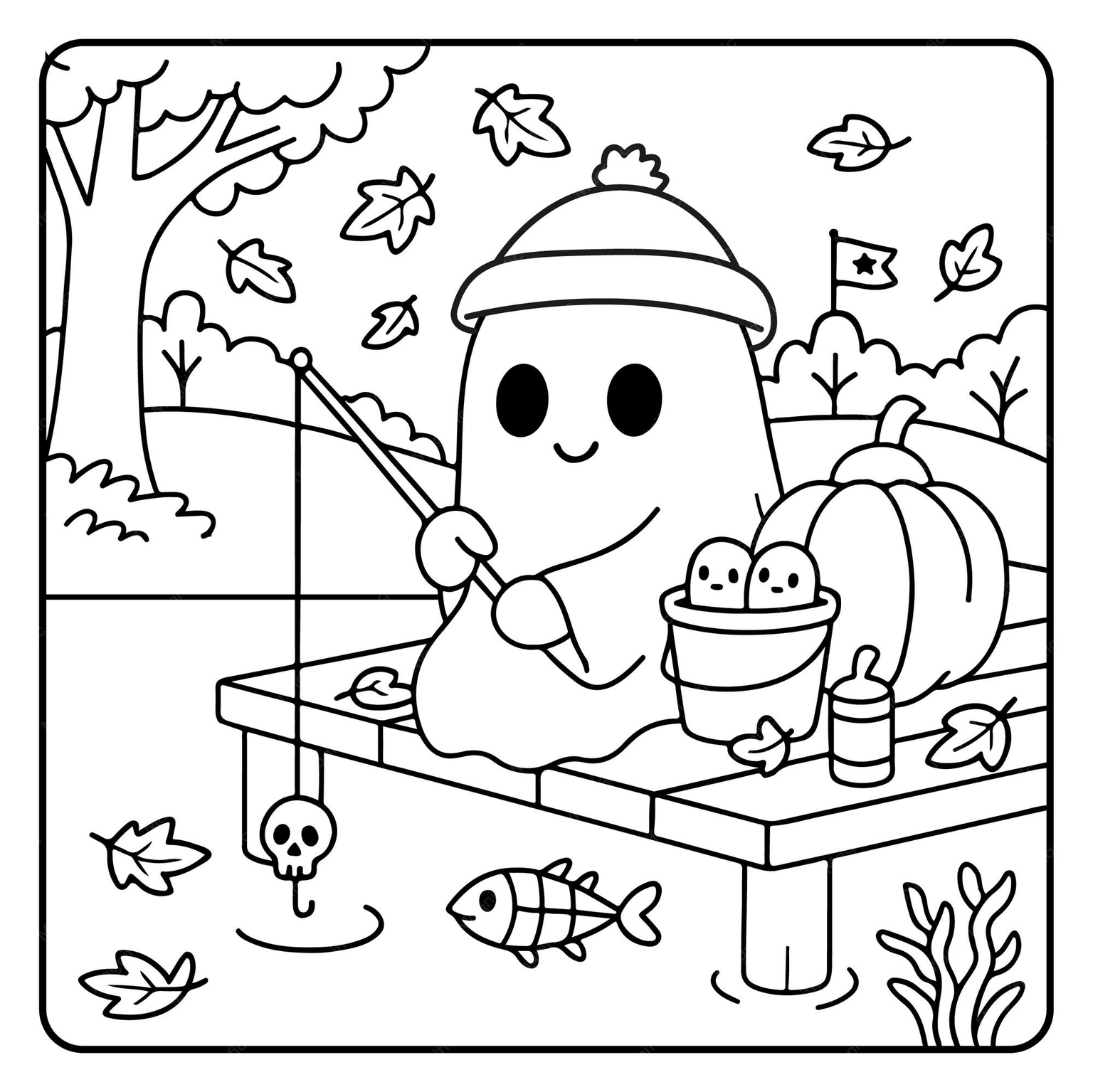 Ghost Fishing in Autumn coloring page