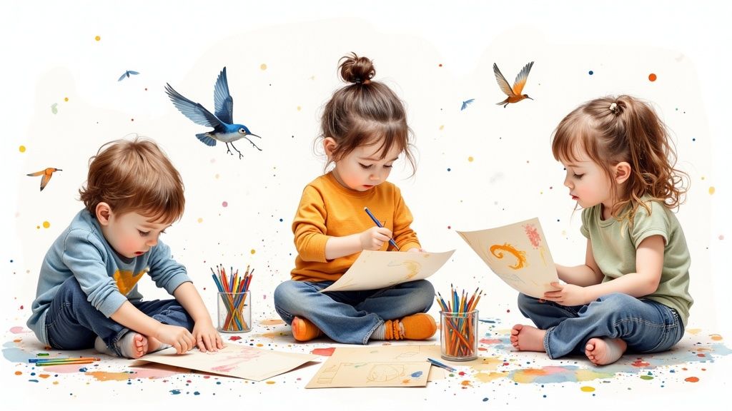 Five-year-old doing finger painting