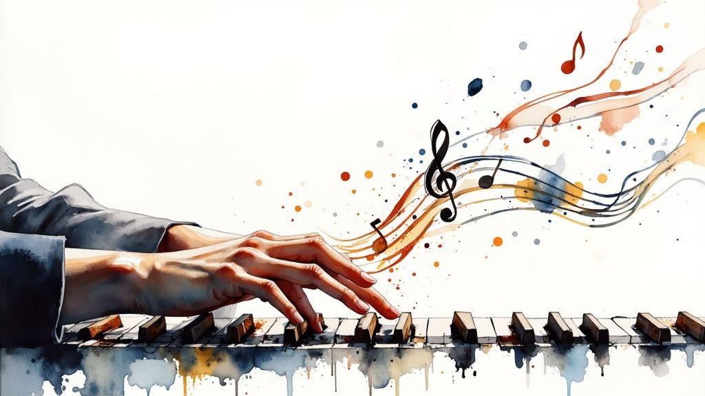 hands playing the piano image
