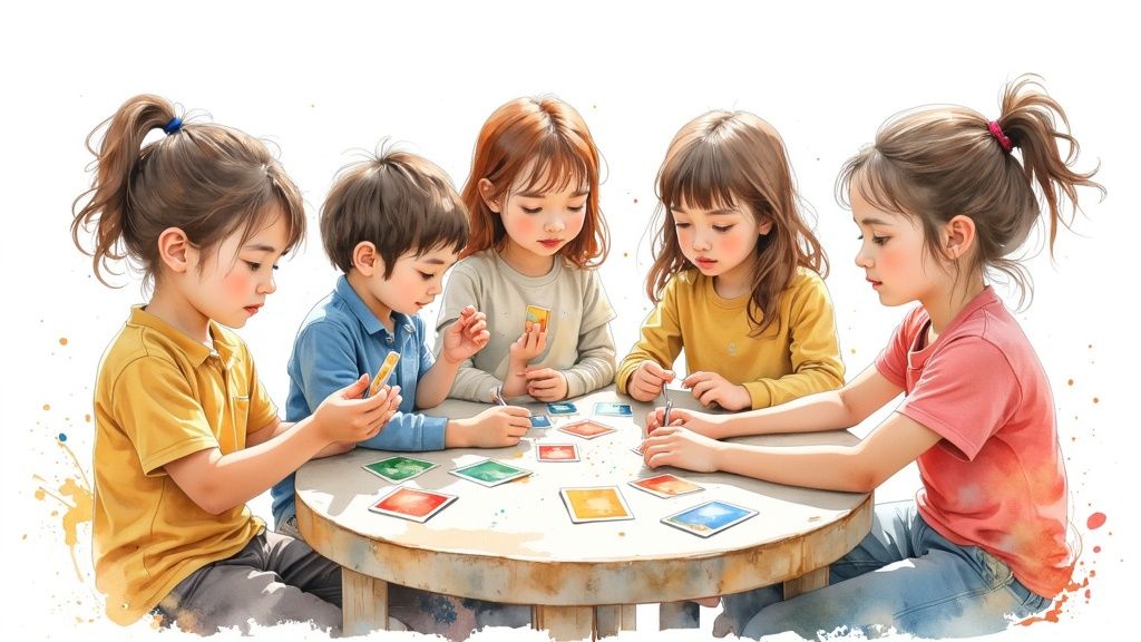 depiction of children playing at a round table