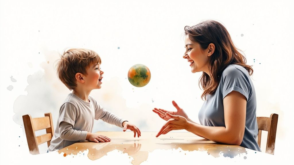 mom with child catch a ball exercise