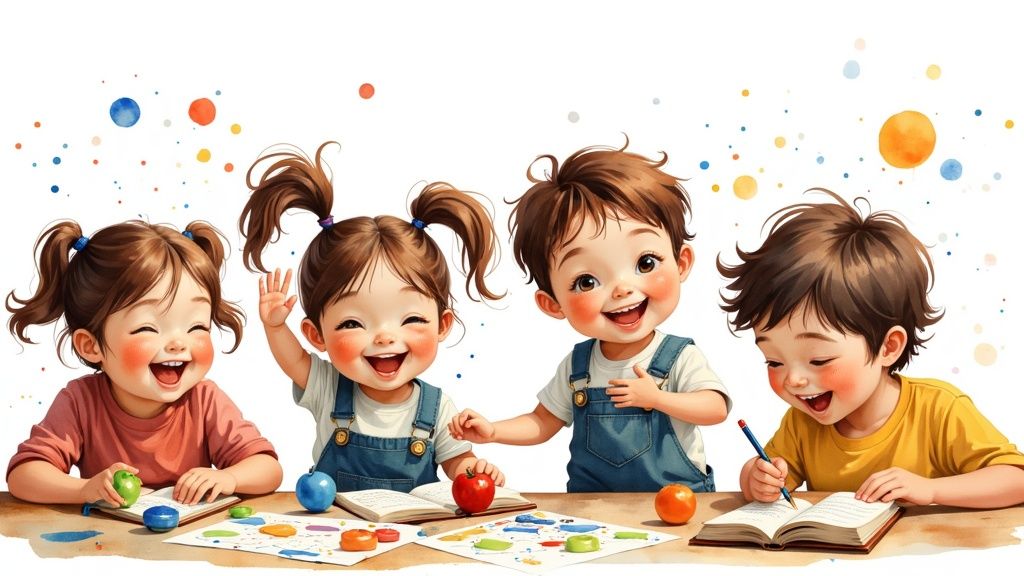 Preschoolers engaged in educational games