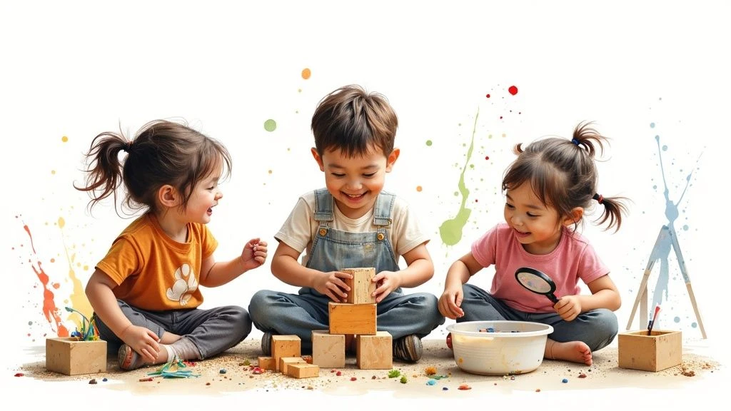 Five-year-old playing with blocks