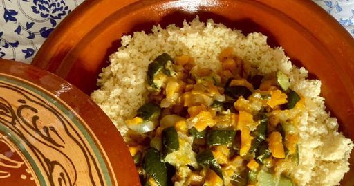 Calabacín en tempura con cus-cus de hierbas aromáticas