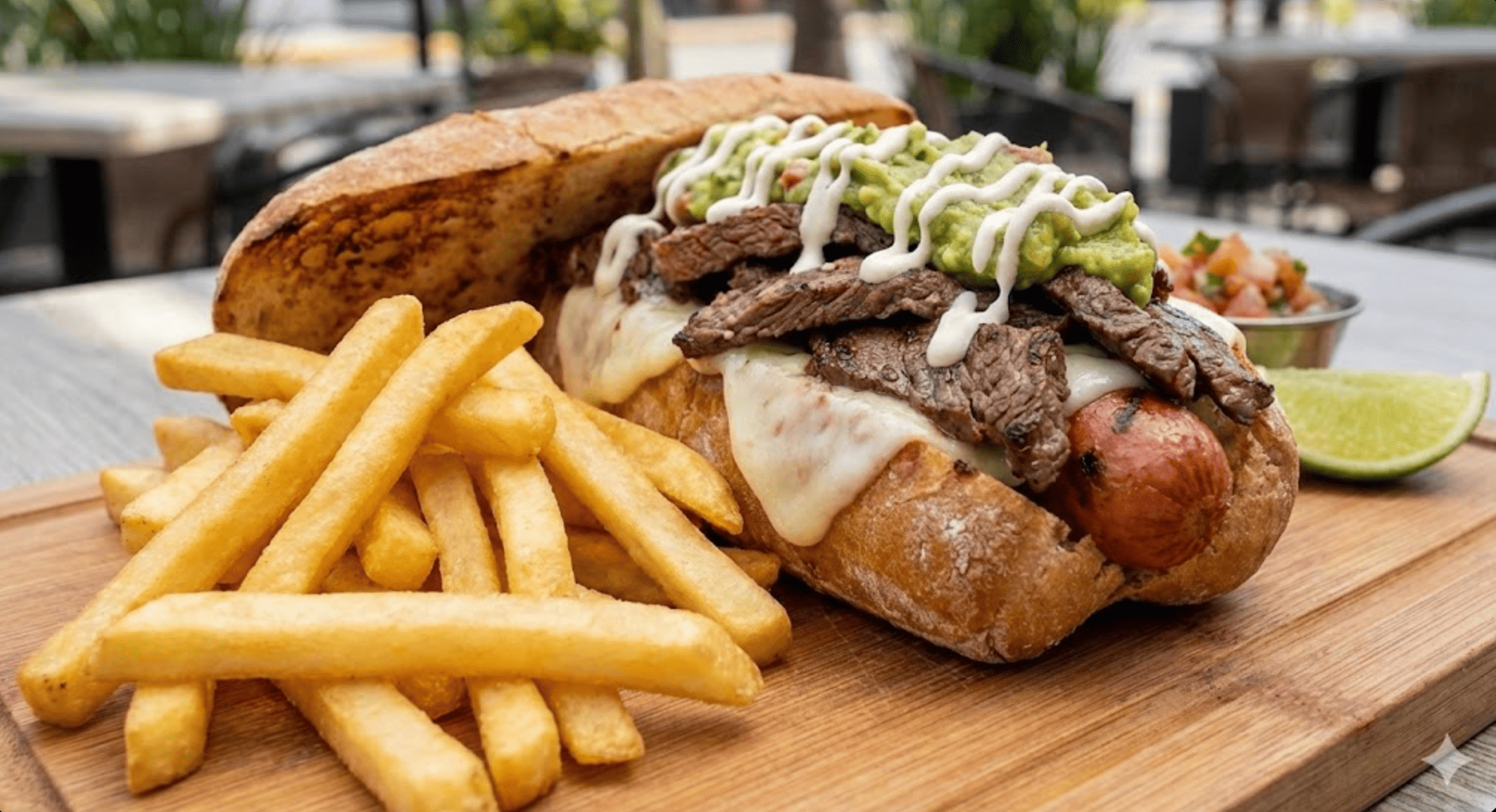 1 Hot dog (Arrachera y quesito) + papas francesa