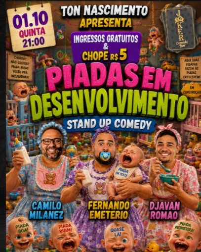 Piadas Em Desenvolvimento - INGRESSOS GRATUITOS - Quinta 24 de Setembro às 21:00 - Joker Comedy VV