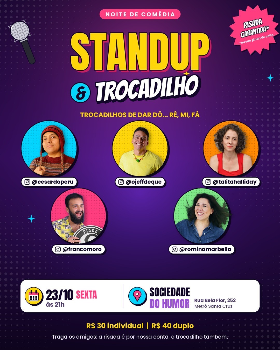 [23/10 - 21h] Standup & Trocadilho na Sociedade do Humor