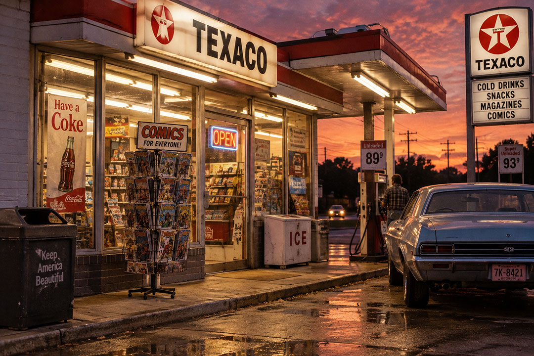 gas station comics vintage stripped