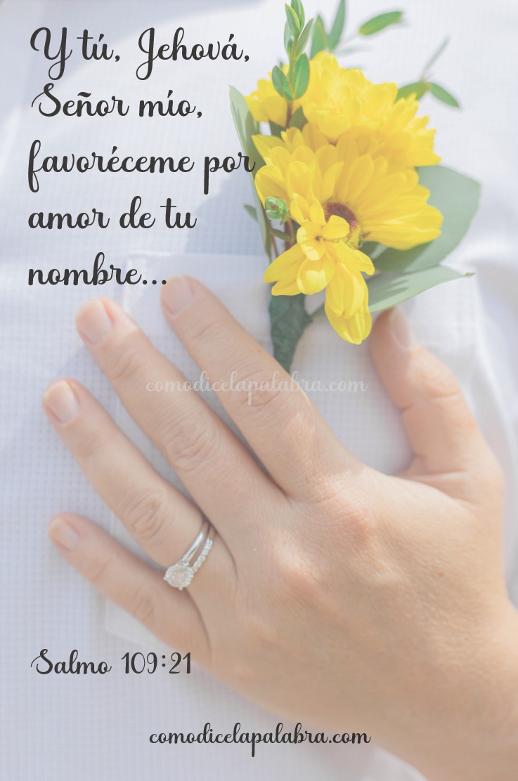 Salmo 109 21 Y tú, Jehová, Señor mío, favoréceme por amor de tu nombre; Líbrame, porque tu misericordia es buena.