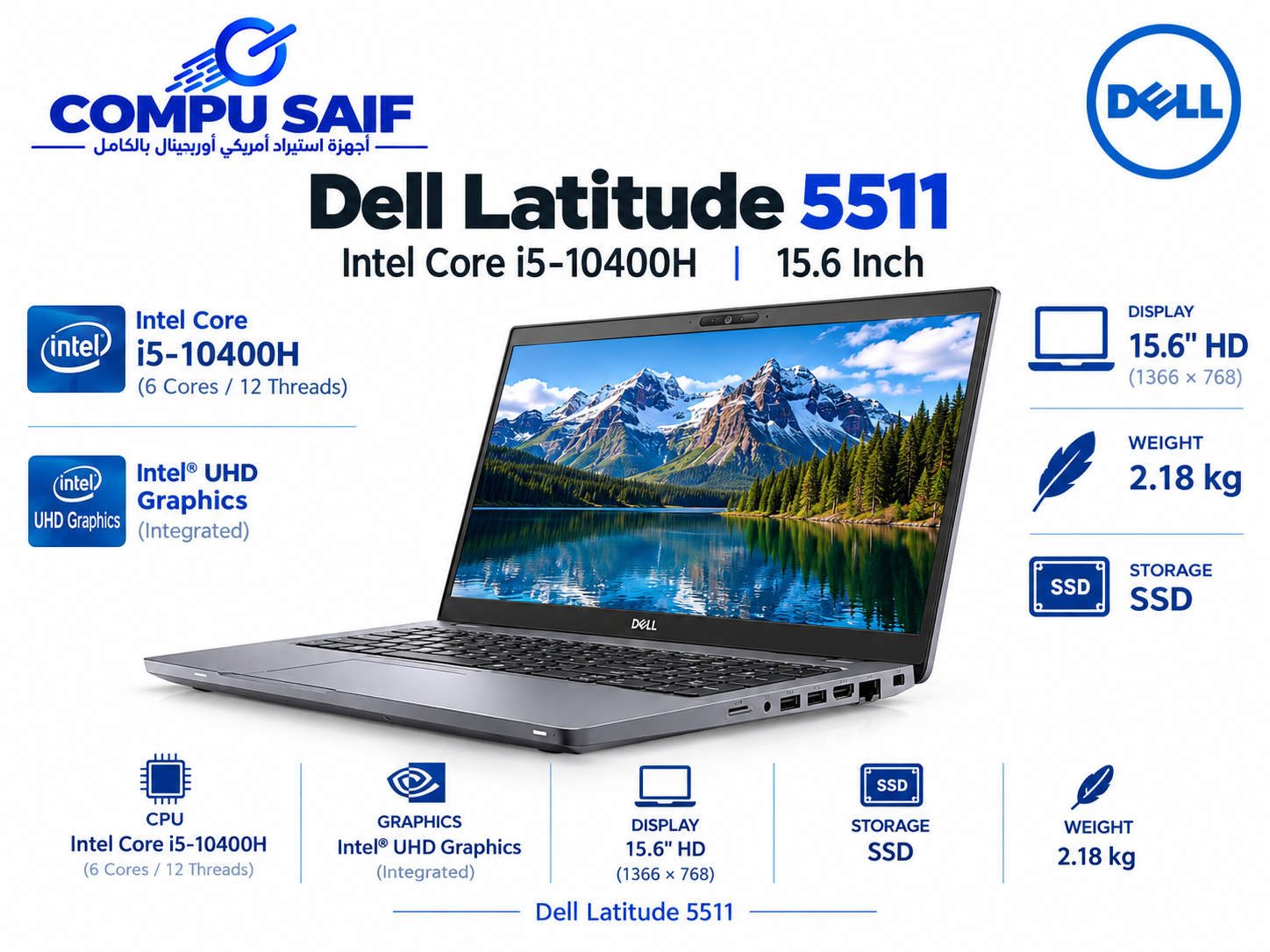 Dell Latitude 5511 Intel Core i5-10400H Intel UHD Graphics 15.6 Inch