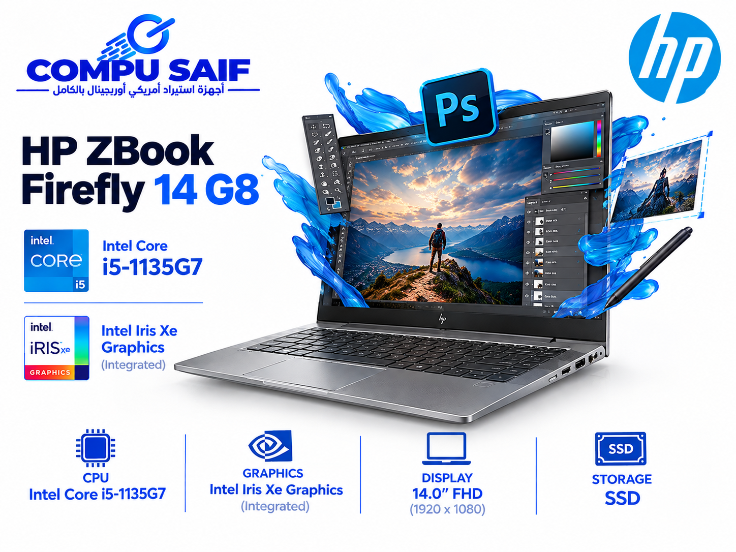 HP ZBook Firefly 14 G8 Intel Core i5 1135G7 Intel Iris Xe Graphics 14.0 Inch FHD - HP استيراد أصلي فرز أول | كمبيو سيف