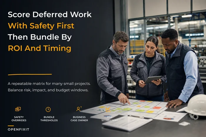 A project‑scoring and bundling matrix for deferred maintenance: balance safety, operational impact, ROI and budget cycles