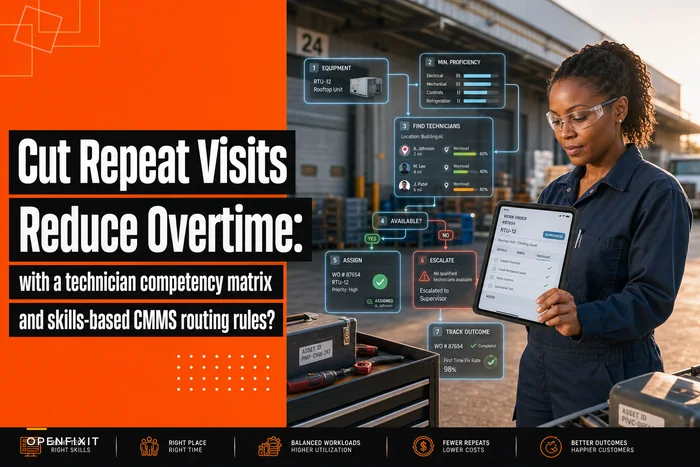 Cut repeat visits and overtime with a technician competency matrix and skills-based CMMS routing rules