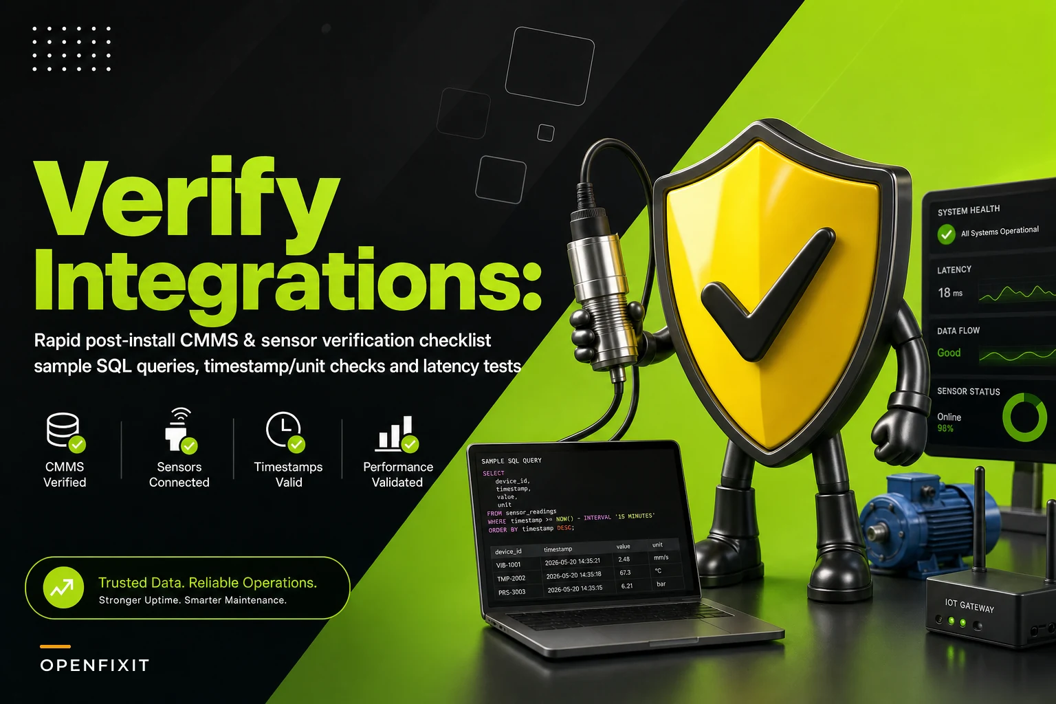 Don't ship bad integrations: a rapid post‑install CMMS and sensor verification checklist with sample queries and latency tests