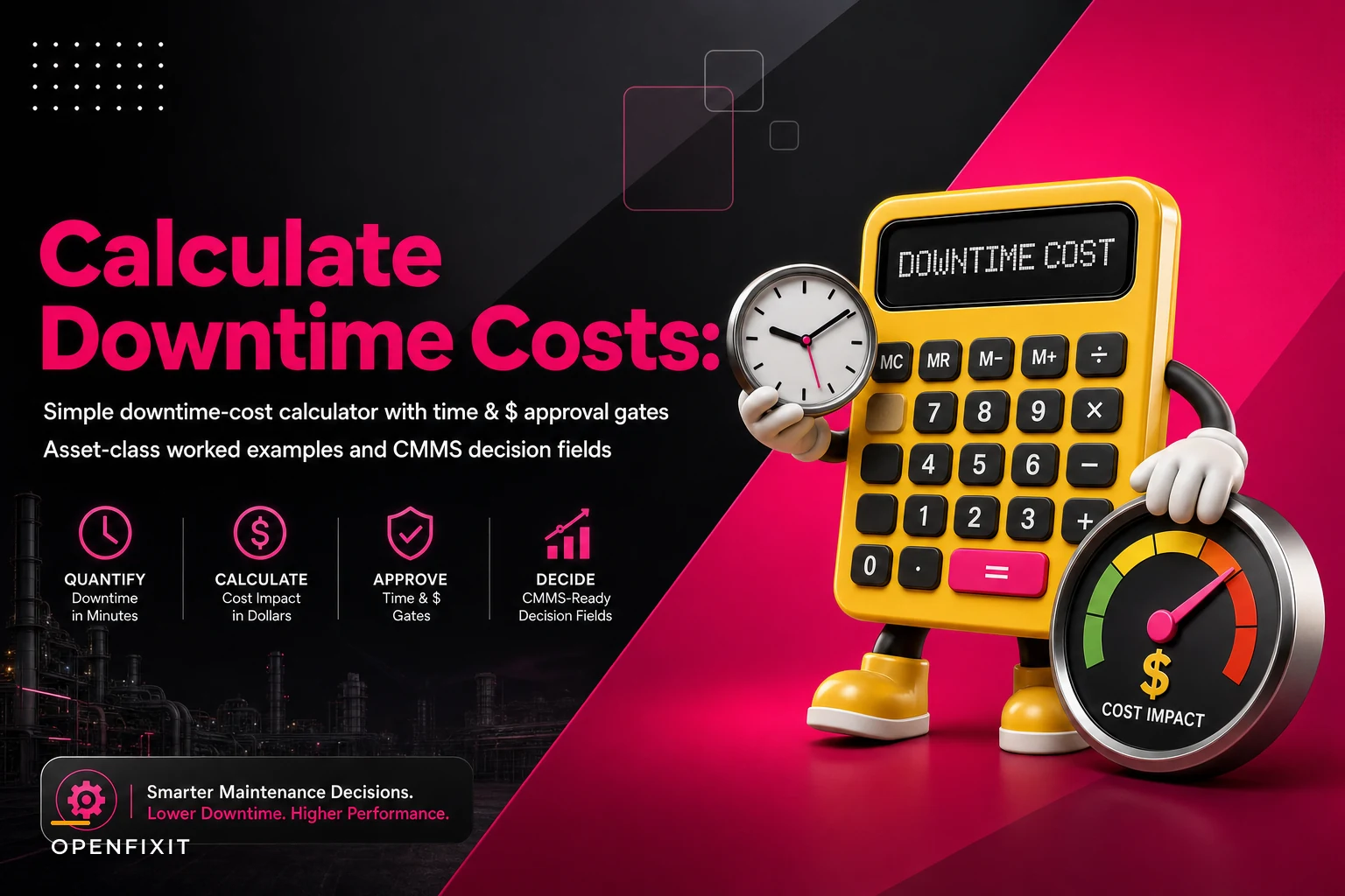 Downtime costing model and approval thresholds: a simple calculator with CMMS fields and asset-class worked examples