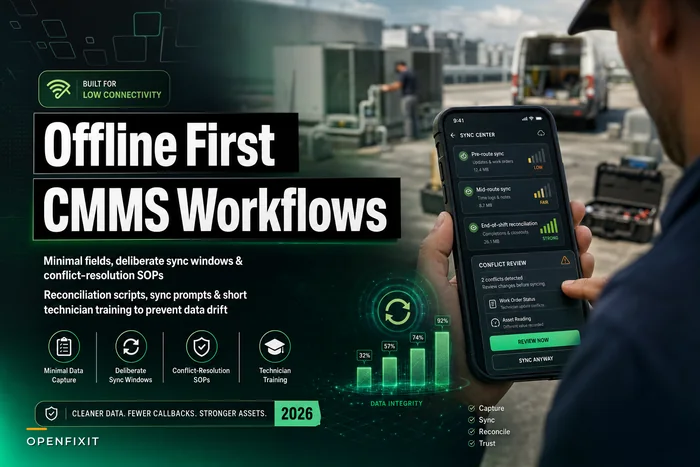 Offline‑first mobile CMMS workflows for low‑connectivity sites: minimal fields, sync windows and reconciliation SOPs