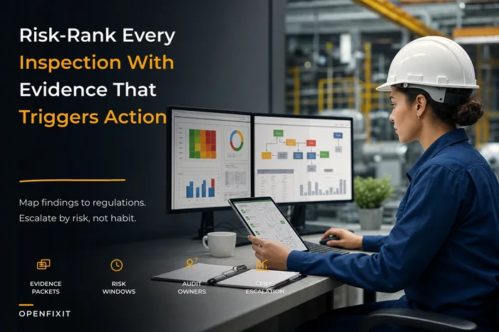 Risk‑based inspection strategy for facilities: map inspection evidence to regulatory requirements and CMMS escalation rules