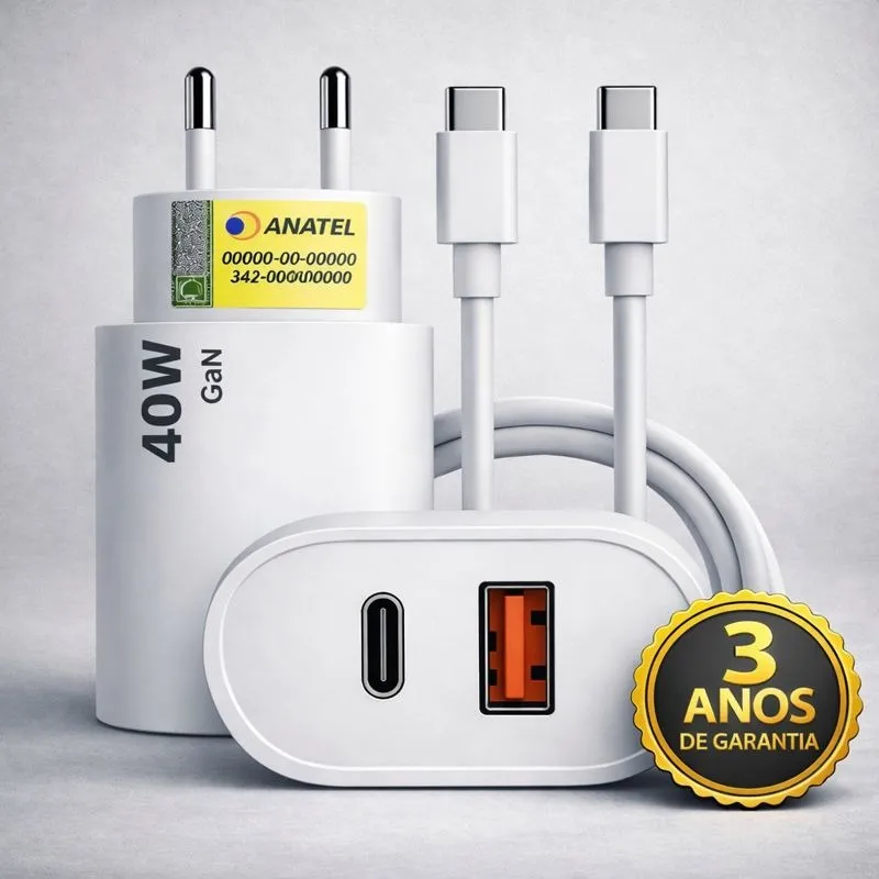 Carregador Turbo Super Rápido 40w - Cabo Blindado Tipo Usb C DTimp